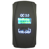 Type C + QC 3.0 USB Rocker Style Charger - Blue LED